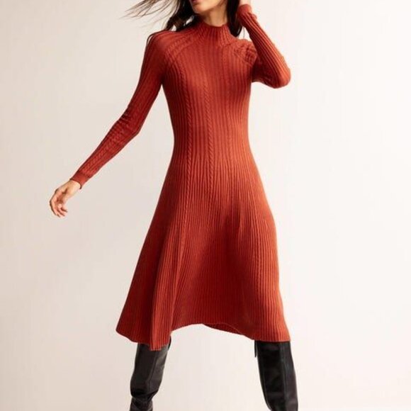 BODEN TESSA KNITTED MIDI DRESS- DARK CHESTNUT - Picture 1 of 7